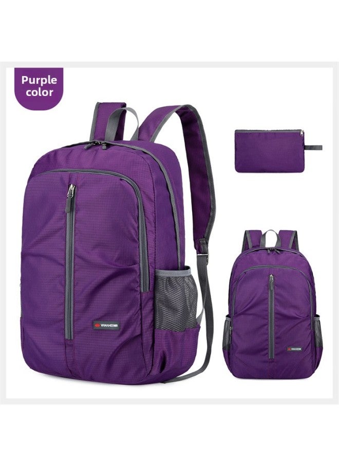 Ultra-Light Portable Folding Travel Backpack Unisex Outdoor Sports Hiking Mountain Climbing Bag Oxford Cloth Pure Color Camping Riding-Color:Purple-Capacity:Below 20L - Image 1